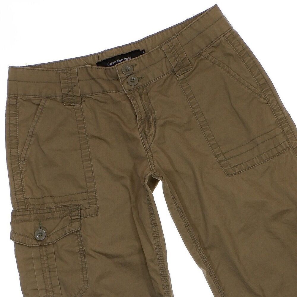 Calvin Klein Roll Cuff Crop Pants Size 4 Womens Olive Lightweight Cotton 30 x 19 - Picture 2 of 10